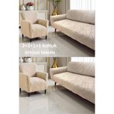 coverbox Jakarlı yaprak desen Lastikli Koltuk Örtüsü Takımı 3+3+1+1 Kaymaz Yıkanabilir Kanepe Kılıfı