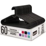 Coverest 60 Adet Slim Plastik Elbise Askısı, Gardrop İçin Alan Tasarruflu Pantolon Gömlek Ceket Etek Askısı, Kıyafet Askısı, 39.5 cm x 17.5 cm (60, SİYAH)