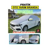 CoverPlus Pratik Yarım Oto Brandası,Buzlanma Kar ve Güneş Işınlarına Dayanıklı,Reflektörlü Dikiz Ayna Korumalı