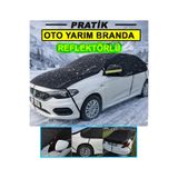 CoverPlus Siyah Pratik Yarım Oto Brandası,Buzlanma,Kar ve Güneşten Korur,Reflektörlü Dikiz Aynası Korumalı,