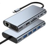 Coverzone 11 in 1 Type-C To USB Hub HDMI (4K),Audio/ , Type-C/, 4X USB 3.0/, LAN/, VGA/, SD Card Reader Çevirici Hub 10 Port Adaptör Dönüştürücü Çoklayıcı