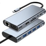 Coverzone 11 In 1 Type-C To USB Hub Port Adaptör Hdmı, 4x Usb, Lan, VGA Sd Card Çevirici Çoklayıcı - Gri