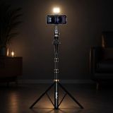 Coverzone 2.1M Çok Fonksiyonlu Canlı Yayın Tripodu, LED Işıklı Telefon Tutucu, Bluetooth Uzaktan Kumandalı, Ayarlanabilir Teleskopik Selfie Çubuğu ve Stabil Tripod | NP-Z6S