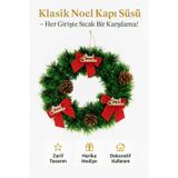 Coverzone 25Cm Kırmızı Kurdeleli Yılbaşı Kapı Çelengi – Kozalaklı Noel Duvar Dekoru Ev Ofis Süsleme