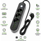 Coverzone 3 USB Portlu 3’lü Topraklı Uzatma Priz 3 Metre Kablolu Açma Kapama Anahtarlı 2500W 10A 250V Akıllı Şarj Otomatik Akım Ayarlı PC ABS Alev Geciktirici Çoklu Priz | E103