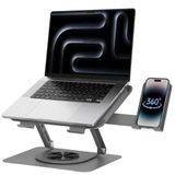 Coverzone 360 Derece Döner Laptop Standı Telefon Tutuculu, Ayarlanabilir Katlanabilir Notebook Yükseltici, 10-15.6 İnç Laptop ile Uyumlu Masaüstü Alüminyum Stand | L189-C