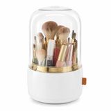 Coverzone 360° Döner Makyaj Fırçası Düzenleyici, Şeffaf Kapaklı Toz ve Su Geçirmez Kozmetik Organizer, ABS PET Silikon Jel Fırça Saklama Kutusu, 24 x 13 cm, | Beyaz YH-2001