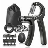 Coverzone 5 Parça El Kol Bilek Güçlendirici Set | Ayarlanabilir 5-60 kg El Yayı, Parmak Direnç Bandı, Stres Topu, Silikon Kavrama Halkası ve Parmak Egzersiz Aparatı, Siyah, GRP01