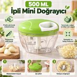 CoverZone 500 ml Ipli Manuel Doğrayıcı, Paslanmaz Çelik Bıçaklı Mini Rondo, Şeffaf Hazneli Sebze Sarımsak Soğan Doğrayıcı, Pratik El Rondosu, TKN-R80