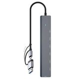 Coverzone 5Gbps Çoklayıcı Adaptör 7 in 1 USB/Type-C To USB, Power/Güç Destekli, PC Bilgisayar Uyumlu Tip C Çevirici Adaptör Çok Portlu Çoklayıcı 7 in 1 USB HUB Gri Renk (ZR780 - Çift Uçlu)