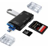 Coverzone 6 in 1 OTG Kart Okuyucu Type-C Micro USB USB-A Destekli SD ve Micro SD Kartlar Android Telefon ve PC için Çok Fonksiyonlu Hafıza Adaptörü (Plastik) | ZR826