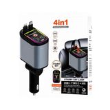 Coverzone 66W PRO CW1 LED Tavan Aydınlatmalı 4'ü 1 Arada Geri Çekilebilir Çift Kablolu 3.4A Süper Hızlı Araç Şarj Cihazı, Type-C iOS ve 2 USB Bağlantı Noktalı Çakmaklık Şarj Aleti
