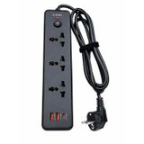 Coverzone 6in1 Power Strip 2500W Akım Korumalı Çoklu Priz, 3 AC Outlet, 2x QC18W USB-A, PD30W USB-C Hızlı Şarj, 150 cm Kablolu Universal Çoklayıcı Priz | XK-Multi02