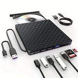Coverzone 7in1 Harici USB 3.0 ve Type-C DVD-ROM DVD-RW Optik Sürücü, USB ve Type C Kablolu, PC, Tablet, DVD Player, Desenli Tasarım Ultra Slim CD ROM Okuyucu CV440