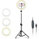Coverzone 8 inch Youtuber LED Işıklı Halka Telefon Tutuculu 8 inch 20.5 cm Selfie/Yayıncı/Makyaj Işığı 210 cm Tripod F08