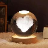 Coverzone Ahşap Standlı Cam Küre Işıklı Göz Yormayan Ay Motifli Masaüstü Aydınlatma Gece Lambası Dekoratif Çocuk Odası Salon Yatak Odası Lamba 6cm x 6cm (Bulut Kalp)