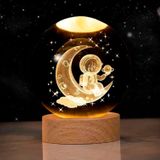 Coverzone Ahşap Standlı Cam Küre Işıklı Göz Yormayan Ay ve Astronot Motifli Masaüstü Aydınlatma Gece Lambası Dekoratif Çocuk Odası Salon Yatak Odası Lamba 6cm x 6cm (Astronot)