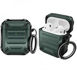 Coverzone Airpods 1 İle Uyumlu Kulaklık Koruyucu Çengelli Greenwood Armor Silikon Kılıf Koyu Yeşil