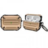 Coverzone Airpods Pro İle Uyumlu Kulaklık Koruyucu Çengelli Greenwood Armor Silikon Kılıf Gold