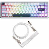 Coverzone Ajazz AK680 Max%68 Manyetik Switch Oyuncu Klavyesi, Coiled Kablo, 3000mAh, 8000Hz Kablolu-1000Hz Kablosuz Polling Rate, RGB Arkadan Aydınlatmalı Mekanik Klavye (Beyaz Lacivert)