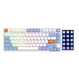 Coverzone AJAZZ AKP815%75 Low Profile Mekanik Klavye, 4.33'' LED Dokunmatik Ekranlı, Programlanabilir RGB Gasket Kablolu Klavye, 16 Tuşlu Özel Masa Kontrolcüsü (Beyaz Mavi - Brown Switch)