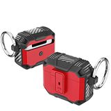 Coverzone Apple Airpods 3. Nesil ile uyumlu Kılıf Kulaklık Koruyucu Karbonfiber doku tasarımlı Çengel Aparatlı Airpods 3. Nesil ile uyumlu Airbag Panoply Siyah-Kırmızı