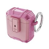 Coverzone Apple Airpods ile uyumlu Kılıf Kulaklık Koruyucu Karbonfiber doku tasarımlı Çengel Aparatlı Airpods ile uyumlu Airbag Panoply Pembe