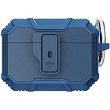 Coverzone Apple Airpods Pro ile uyumlu Kılıf Kulaklık Koruyucu Karbonfiber doku tasarımlı Çengel Aparatlı Airpods Pro ile uyumlu Airbag Panoply Lacivert