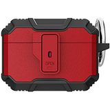 Coverzone Apple Airpods Pro ile uyumlu Kılıf Kulaklık Koruyucu Karbonfiber doku tasarımlı Çengel Aparatlı Airpods Pro ile uyumlu Airbag Panoply Siyah-Kırmızı