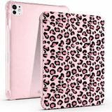 Coverzone Apple iPad Air 4.Nesil (10.9 inç) ile uyumlu Özel Tasarım Leopar Desenli Tablet Kılıf ve Kılıfı Kalem Koyma Bölmeli Stand Olan Uyku Modlu Suni Deri,Yarı transparan Silikon Arka Yüzey CP-1