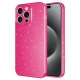 Coverzone Apple iPhone 15 Pro ile uyumlu Z-Jelly Kılıf Kamera Korumalı Simli Işılıtılı Renkli Parlak Silikon Kapak-Koyu pembe