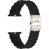 CoverZone Apple Watch 4 Siyah 42-44 mm İle Uyumlu Metal Toka Delikli Ayarlanabilir Panoply Silikon Kordon