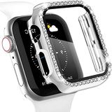 Coverzone Apple Watch İle Uyumlu 10 11 İle Uyumlu 46 Mm Özel Üretim Işıltılı Lüks Şık Darbe Emici Zarif Elmas Taşlı Kasa Ve Ekran Koruyucu Kılıf İnci Gümüş