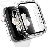 Coverzone Apple Watch İle Uyumlu SE 2 3 İle Uyumlu 44 Mm Özel Üretim Işıltılı Lüks Şık Darbe Emici Zarif Elmas Taşlı Kasa Ve Ekran Koruyucu Kılıf İnci Şeffaf