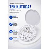 CoverZone Aquatech 60W Çok Fonksiyonlu Veri Kablo Seti, Usb-A/usb-C/lightning/micro USB Dönüştürücü Kablo Kiti, Sım Iğneli Kart Saklama Kutusu, 29CM Taşınabilir Şarj Kablosu - Beyaz
