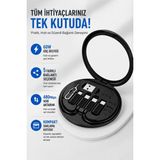 Coverzone Aquatech 60W Çok Fonksiyonlu Veri Kablo Seti, USB-A/USB-C/Lightning/Micro USB Dönüştürücü Kablo Kiti, SIM İğneli Kart Saklama Kutusu, 29cm Taşınabilir Şarj Kablosu (Siyah)