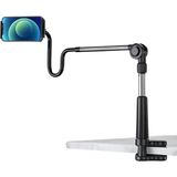 Coverzone Ayarlanabilir Uzun Kollu Alüminyum Masaüstü 4 - 6.5 inç Kadar Uyumlu Telefon Stant ve Tutucu Cantilever Kol Tasarım 360° Döner (L365 - Siyah)