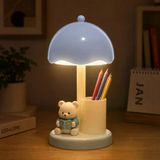 Coverzone Ayıcıklı Mini Cartoon LED Masa Lambası USB Şarjlı 3 Kademeli Dimmer Işık Kalemlik ve Telefon Standı Özellikli PP ABS Gövdeli Şarjlı Masa Lambası | QS014A Mavi