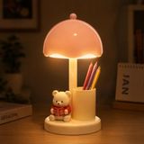 Coverzone Ayıcıklı Mini Cartoon LED Masa Lambası USB Şarjlı 3 Kademeli Dimmer Işık Kalemlik ve Telefon Standı Özellikli PP ABS Gövdeli Şarjlı Masa Lambası | QS014A Pembe