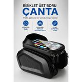 Coverzone Bisiklet Üst Boru Çantası 1.4L, ENT Şeffaf Telefon Pencereli Kadro Çantası, Fermuarlı Geni