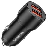 coverzone Borofone Araç Çakmak Şarj Cihazı Dual Port USB-A Çıkışlı 5V / 2.4A Total output 12W Siyah Renk BZ19 Wisdom