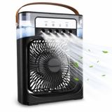 Coverzone Buharlı Hava Soğutucu, 26x19x8 Cm Taşınabilir Portatif Klima, 600 Ml, Mobil Sulu Klima, 3 Rüzgar Hızı, 3 Sis Modu, Buzlu Vantilatör 5 Sprey Delikli ile Renkli LED Işıklı- K27
