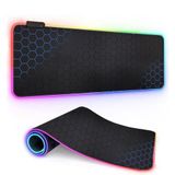 CoverZone Büyük Oyuncu RGB Mousepad Klavye Pad Mavi Altıgen Desenli Hex Işıklı 70cm x 30cm Mouse Pad
