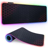 Coverzone Büyük Oyuncu Rgb Mousepad ve Klavye Pad Kırmızı Altıgen Desenli Red Hex Tasarım Işıklı 70CM x 30CM Mouse Pad - Açık Gri
