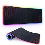 Coverzone Büyük Oyuncu RGB Mousepad ve Klavye Pad Kırmızı Altıgen Desenli Red Hex Tasarım Işıklı 70cm x 30cm Mouse Pad