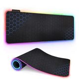 Coverzone Büyük Oyuncu RGB Mousepad ve Klavye Pad Mavi Altıgen Desenli Blue Hex Tasarım Işıklı 70cm x 30cm Mouse Pad