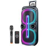 Coverzone Çekçekli Bluetooth Hoparlör Rgb Led Işıklı 40W Kablosuz Bluetooth Aux Tf Kart Usb 10''*2 Subwoofer Boombox 1x Mikrofon Kumanda Boombox D-2101