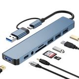 Coverzone Çoklayıcı Adaptör 8 in 1 USB/Type-c To USB A, USB C Macbook uyumlu Çevirici Adaptör Çok Portlu Çoklayıcı 8in1 USB HUB Titanyum Renk BYL2218TU