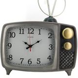 coverzone Dekoratif Antik Antenli TV Figürlü Nostalji 30cm Pilli Metal Masa ve Duvar Saati