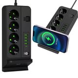 Coverzone Dikey Çoklu Priz, 4 Schuko Priz, 4 USB-A + 2 USB-C, Magsafe ile Uyumlu Şarj, 3.4A USB Çıkışı, Açma Kapama Anahtarlı, 2 Metre Kablolu Masaüstü Power Socket Siyah | G12